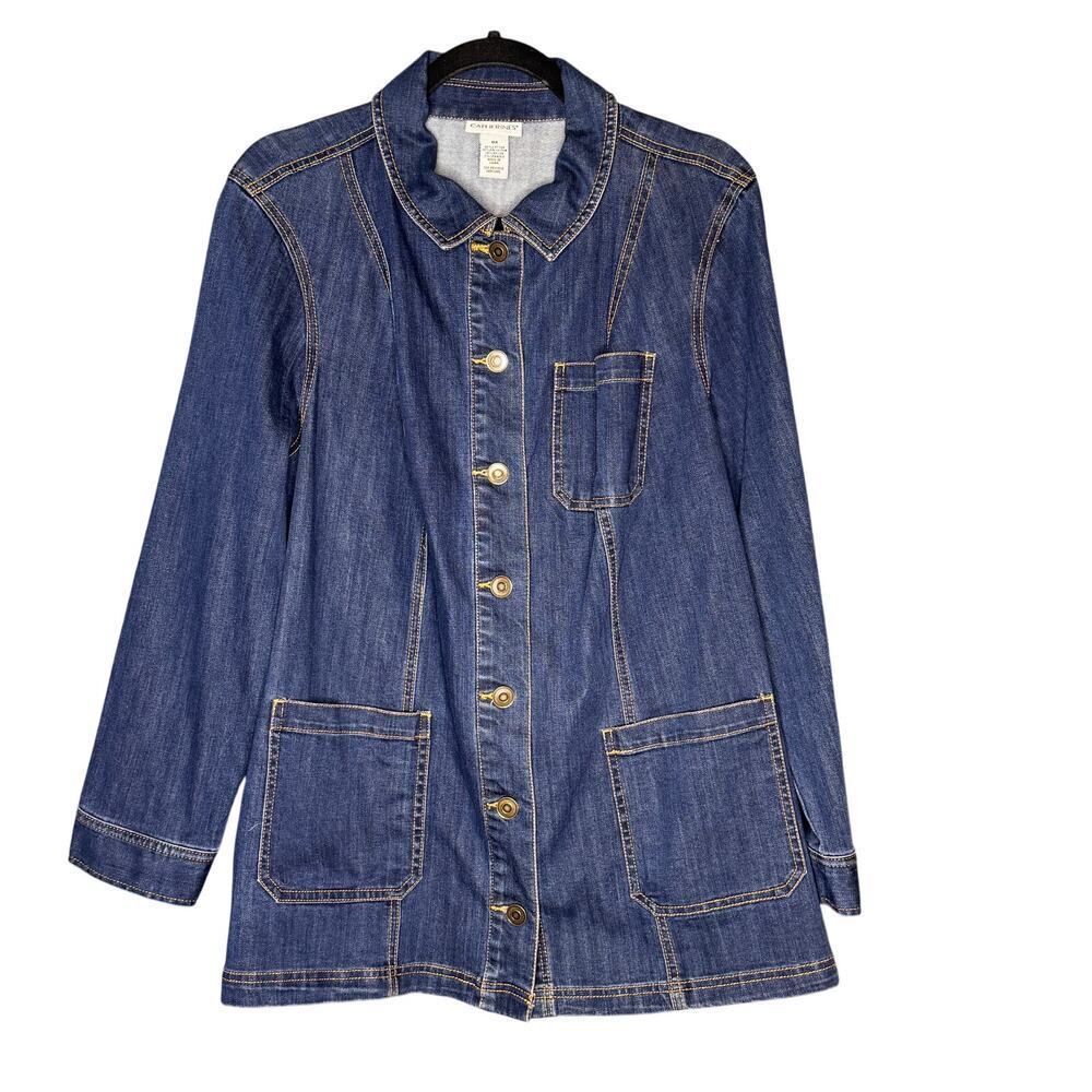 Catherine's 0X Dark Wash Denim Utility Jacket Women's Plus Size Jean Shacket